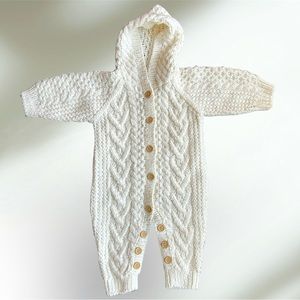 First Impressions Knit Hooded Baby Onesie Romper 3-6M